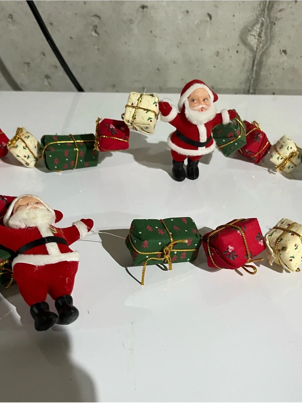 Festive Santa and Gift Boxes Tree garland- Red, Green, Cream .